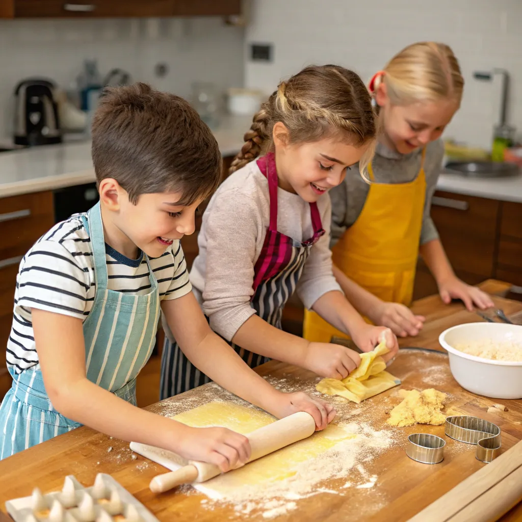 Kids learning to make pasta from scratch