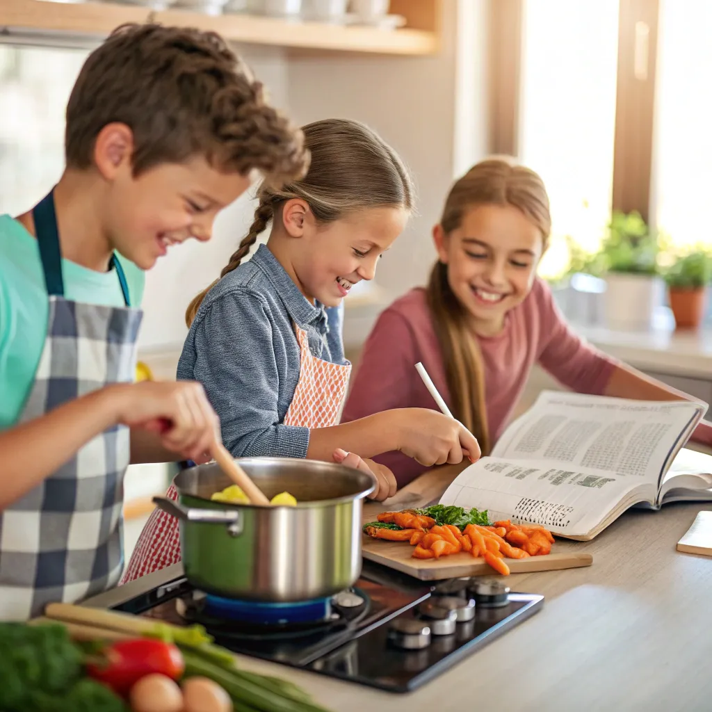 Children happily cooking together