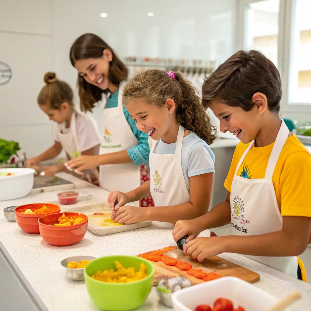 Children enjoying a cooking class at MORNAVIROS